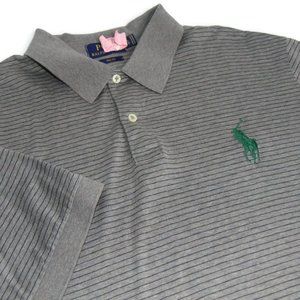Ralph Lauren Men's XL Pro Fit Big Pony Logo Polo Shirt Gray Striped Pima Cotton